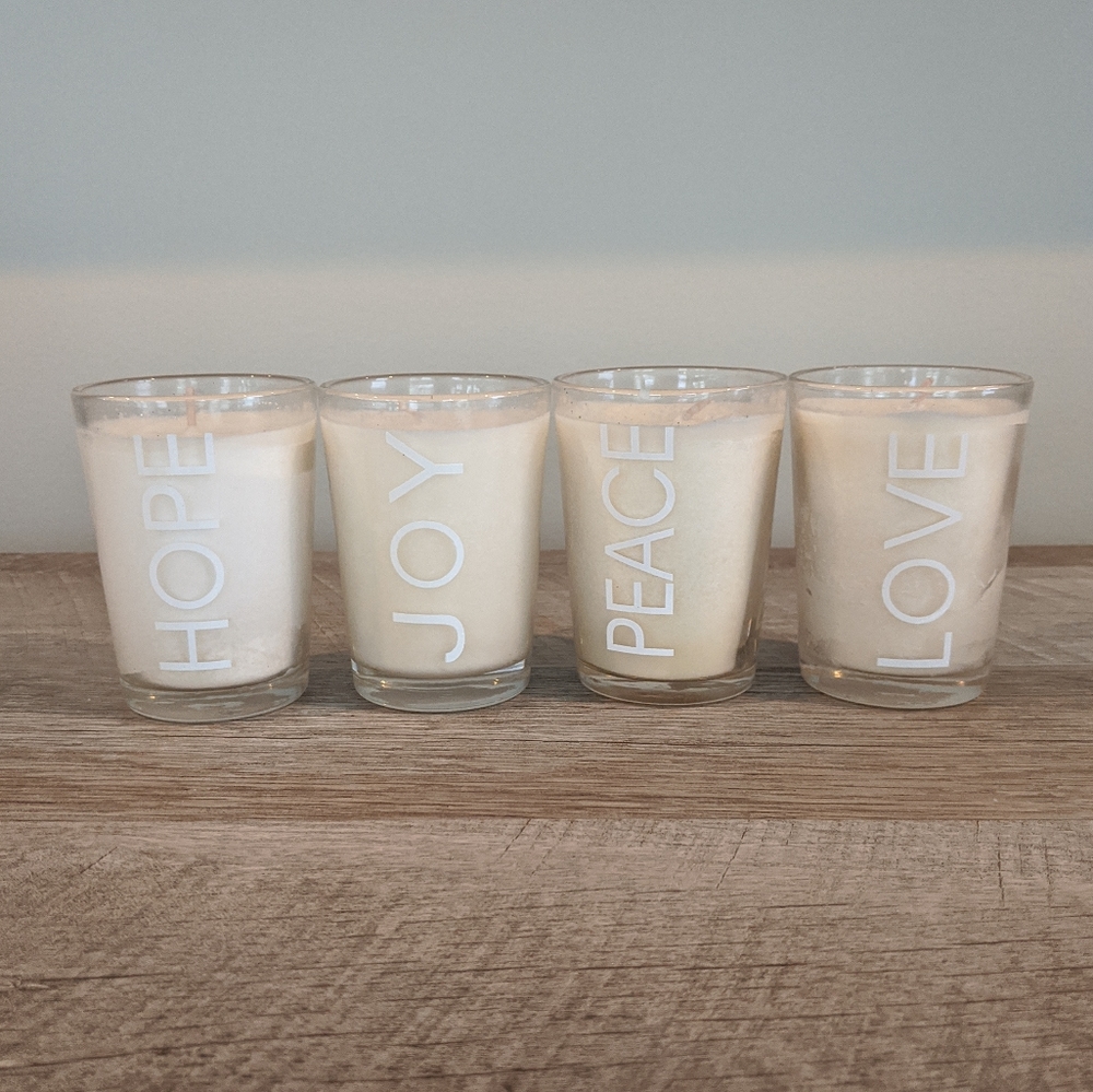 Hope love peace joy candle set